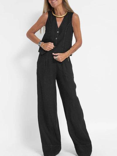 Aira™ - Geknoopte Vest & Brede Pantalon Set