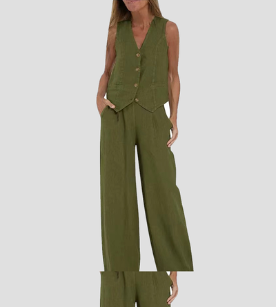 Aira™ - Geknoopte Vest & Brede Pantalon Set