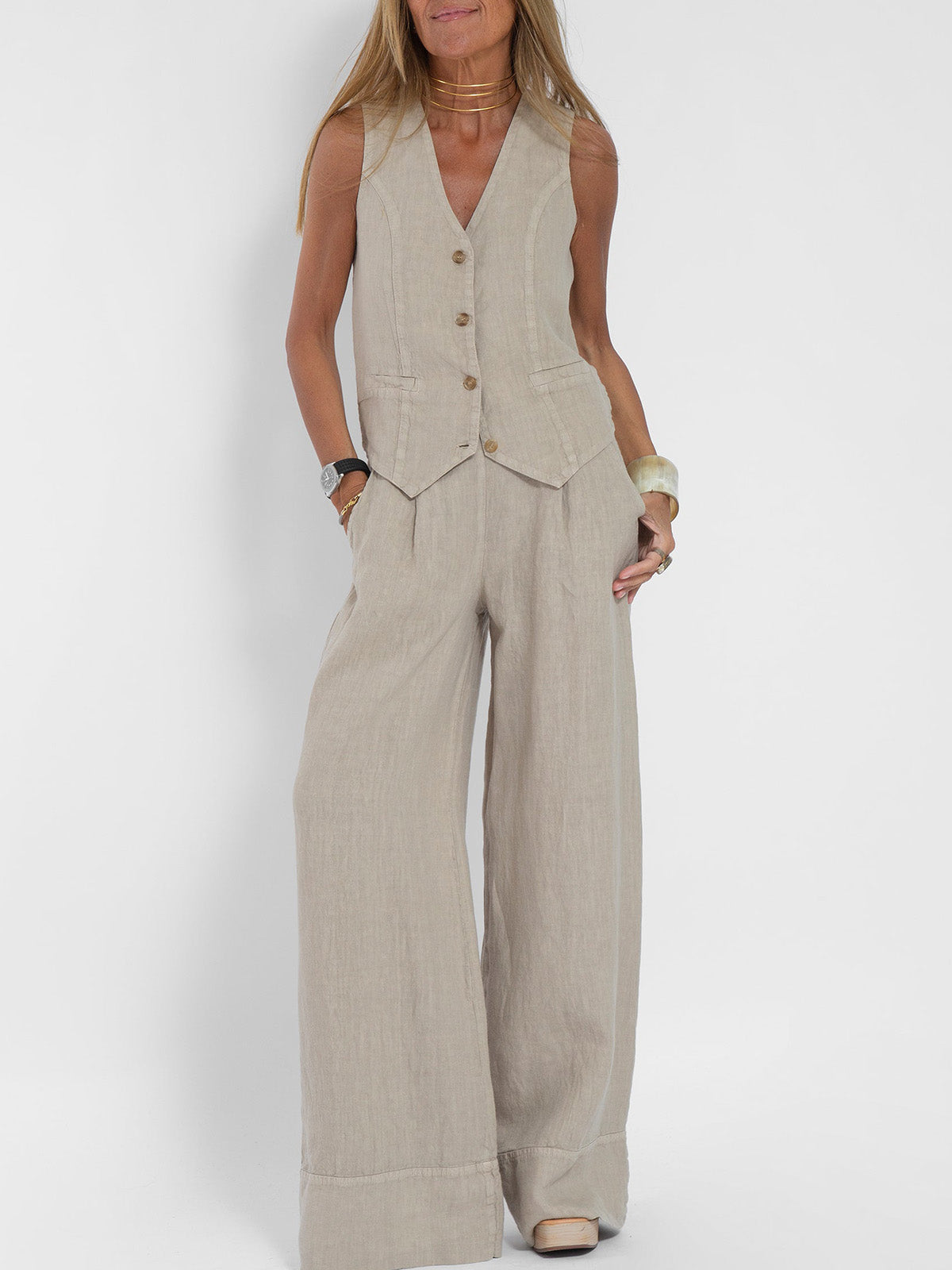Aira™ - Geknoopte Vest & Brede Pantalon Set