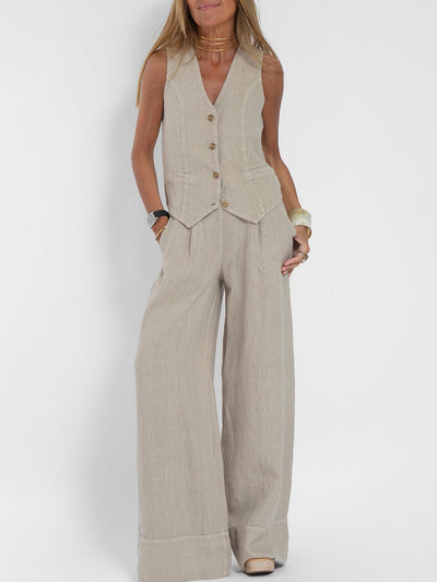 Aira™ - Geknoopte Vest & Brede Pantalon Set