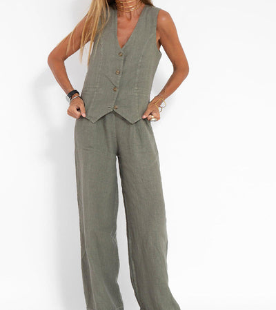 Aira™ - Geknoopte Vest & Brede Pantalon Set