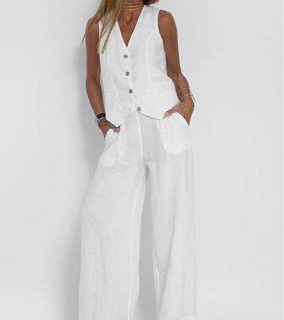 Aira™ - Geknoopte Vest & Brede Pantalon Set