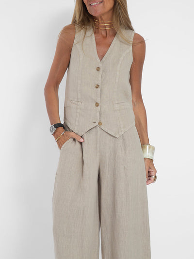 Aira™ - Geknoopte Vest & Brede Pantalon Set