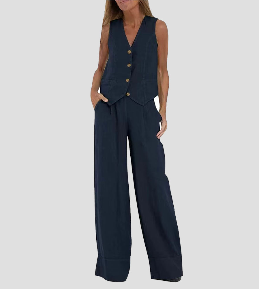 Aira™ - Geknoopte Vest & Brede Pantalon Set