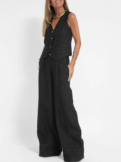 Aira™ - Geknoopte Vest & Brede Pantalon Set
