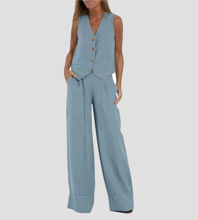 Aira™ - Geknoopte Vest & Brede Pantalon Set