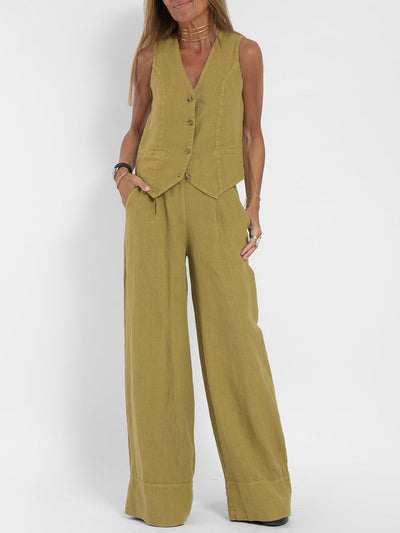 Aira™ - Geknoopte Vest & Brede Pantalon Set