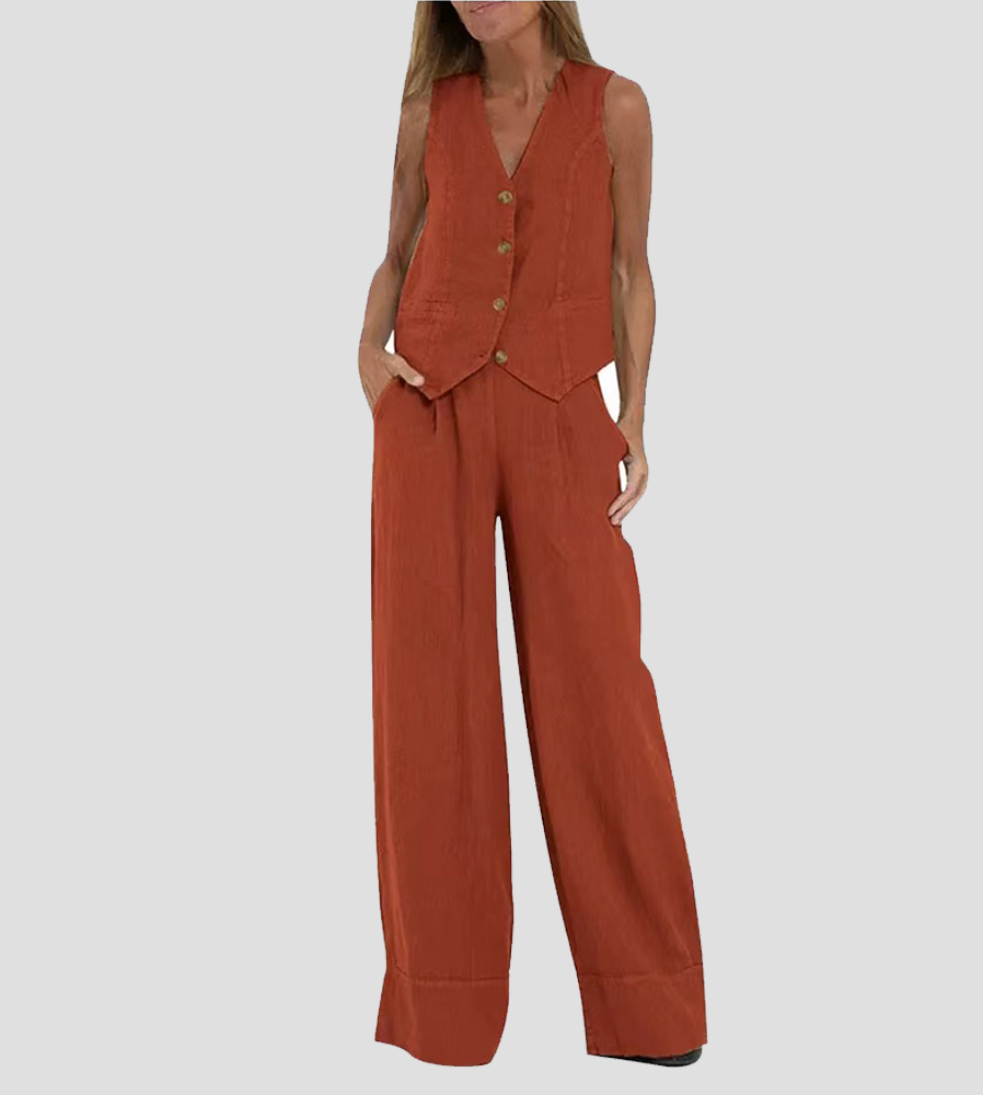 Aira™ - Geknoopte Vest & Brede Pantalon Set