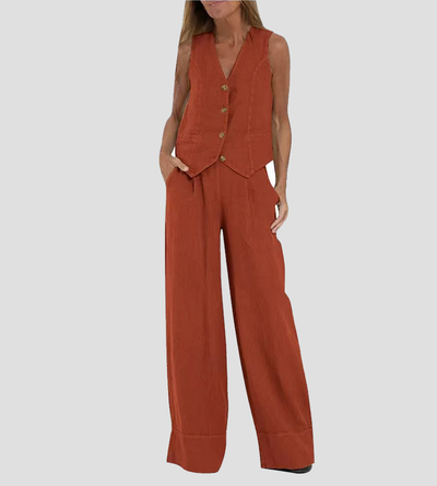 Aira™ - Geknoopte Vest & Brede Pantalon Set
